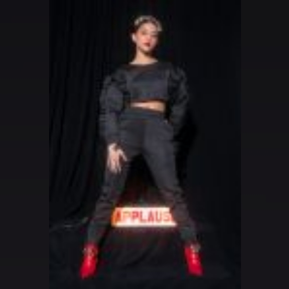 The Weekend Ruffle Scuba Crop Sweatshirt, Black, Size Small - Picture 3 of 7